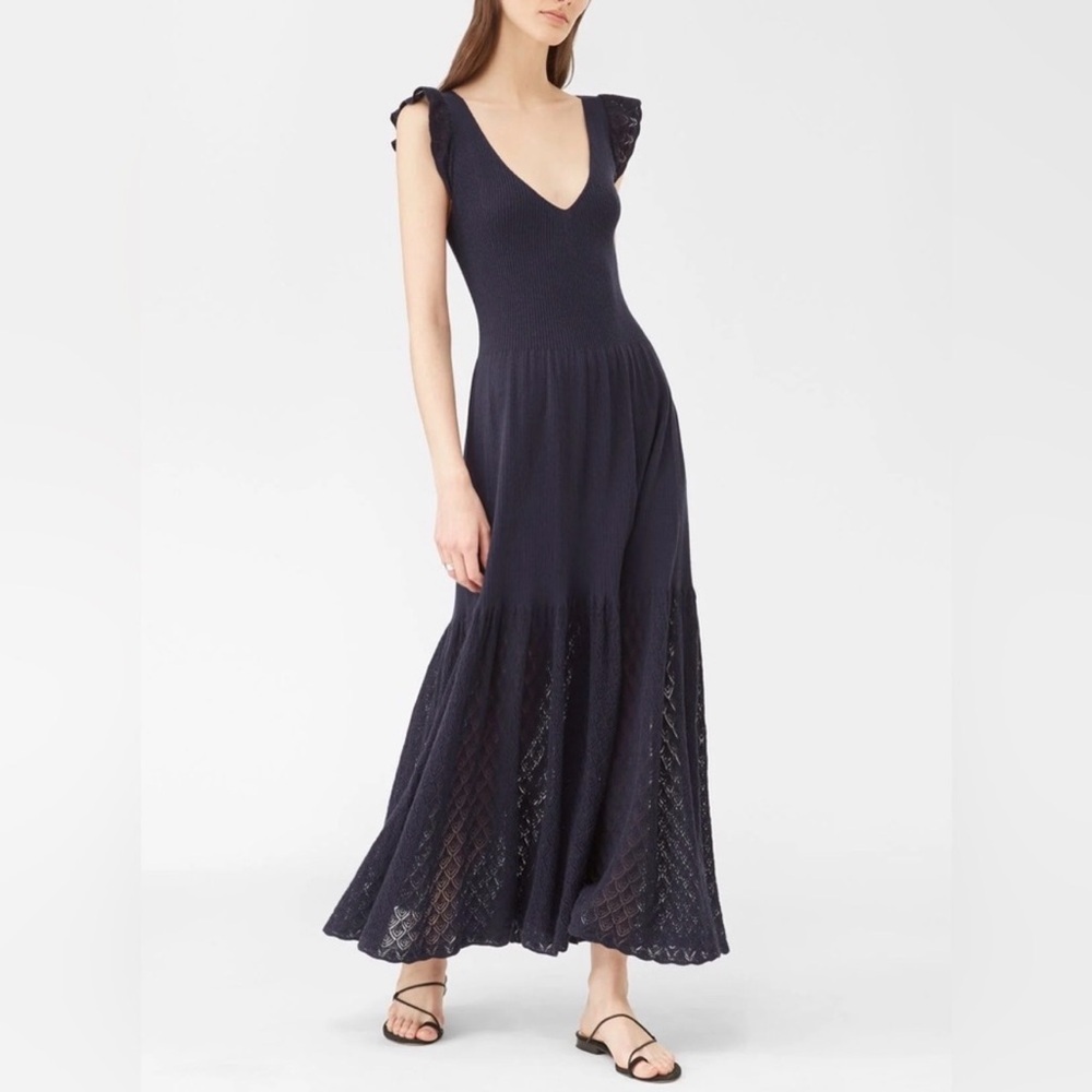 Rebecca Taylor La Vie Navy Soft Pointelle Maxi Dress in Small